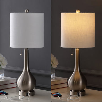 Tyler 24" Modern Classic Gourd Iron LED Table Lamp with Pull-Chain with Dual USB Charging Port - JONATHAN Y